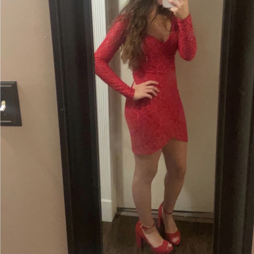Long sleeve red homecoming dress